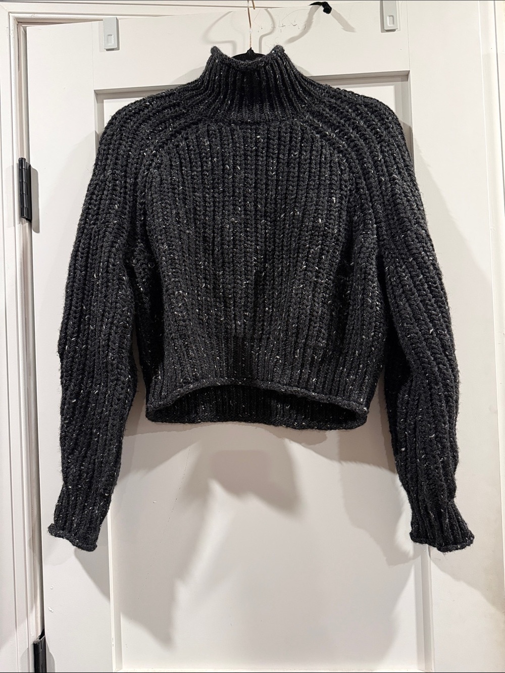 H&M Black Ribbed Cropped Turtleneck Sweater